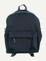 Plain navy children’s backpack with a front zipped pocket and top carry handle, shown before personalisation.