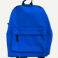 Plain royal blue children’s backpack with black trim, a front zipped pocket and top carry handle, shown before personalisation.