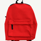 Front view of a bright red children’s backpack with black trim, a top carry handle and front zipped pocket, shown before personalisation.
