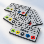 Custom silicone labels with raised 3D GB Labels branding