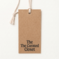 Rectangular custom printed kraft swing tag for The Curated Closet with natural cotton cord